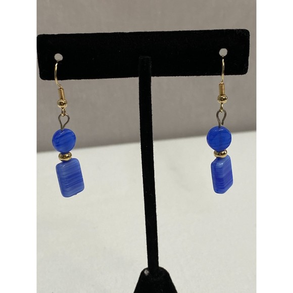 Stretch Bracelet And Earrings Set Deep Blue And White Floral Cloisonne Beads - Picture 7 of 10